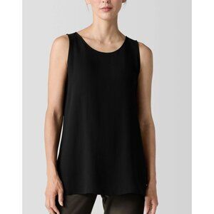 EILEEN FISHER silk georgette crepe long tank in black size M